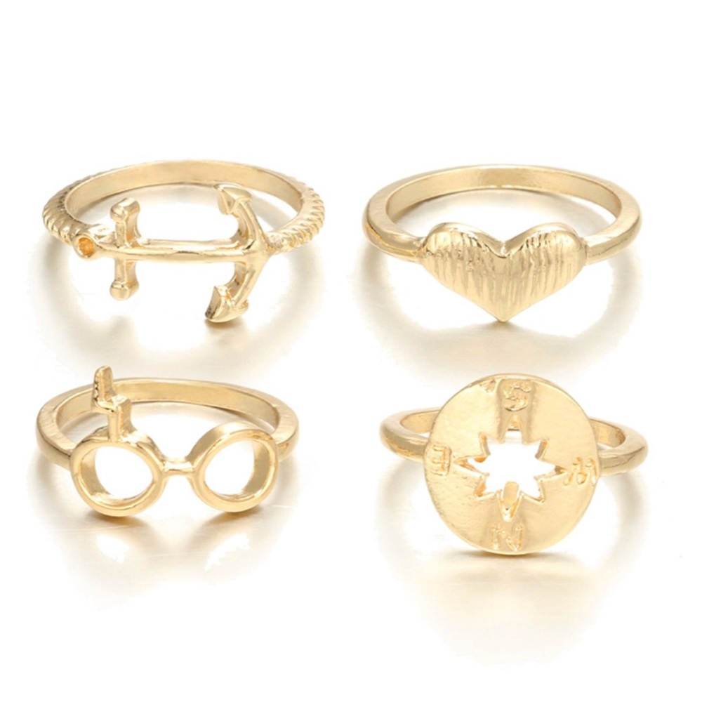 ‼️2 for $15 ‼️ 4 Pc. GOLD Compass Ring Set